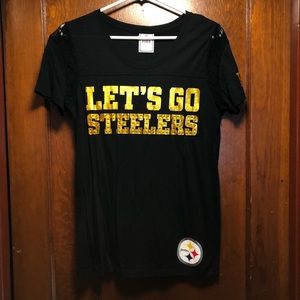 PINK bling & lace steelers shirt - medium